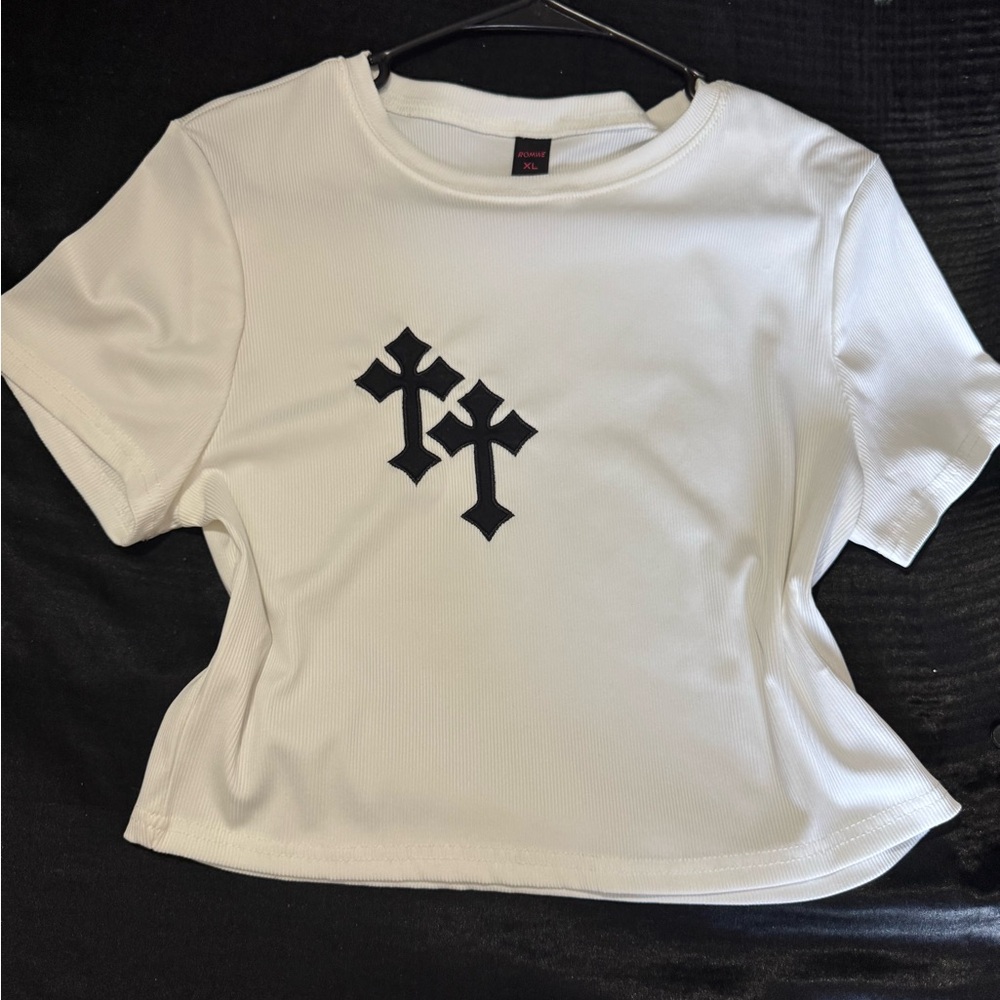 ROMWE Ribbed Cross T-Shirt Black and White set of 2